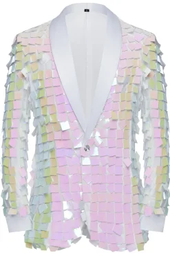 Sparkly White Shawl Lapel Sequins Men's Blazer