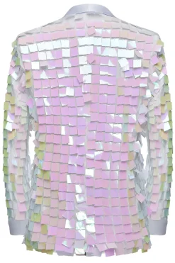 Sparkly White Shawl Lapel Sequins Men's Blazer