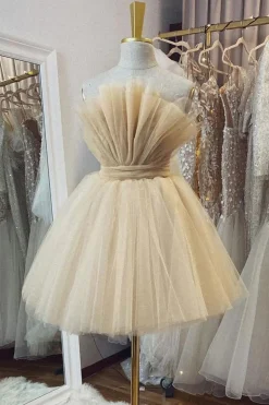 Strapless Beige A Line Short Prom Dress