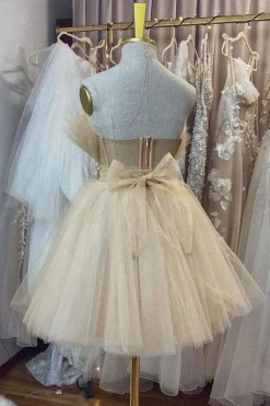Strapless Beige A Line Short Prom Dress