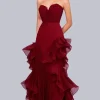 Strapless Burgundy Ruffled Sheath Formal Dress