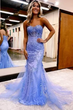 Strapless Mermaid Corset Prom Dress with Appliques