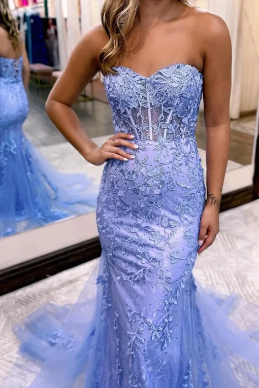 Strapless Mermaid Corset Prom Dress with Appliques