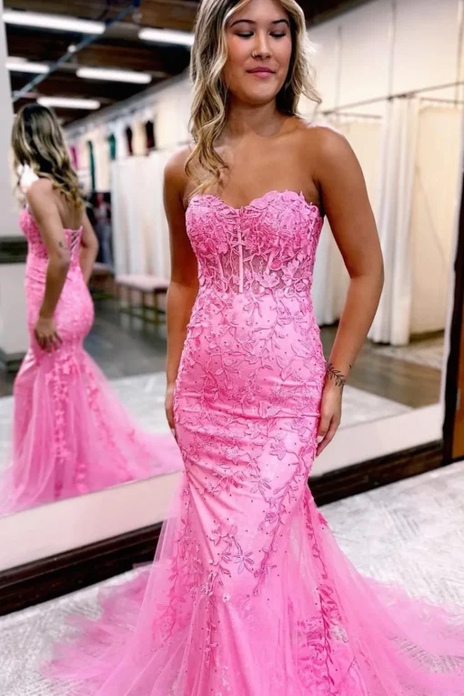 Strapless Mermaid Corset Prom Dress with Appliques