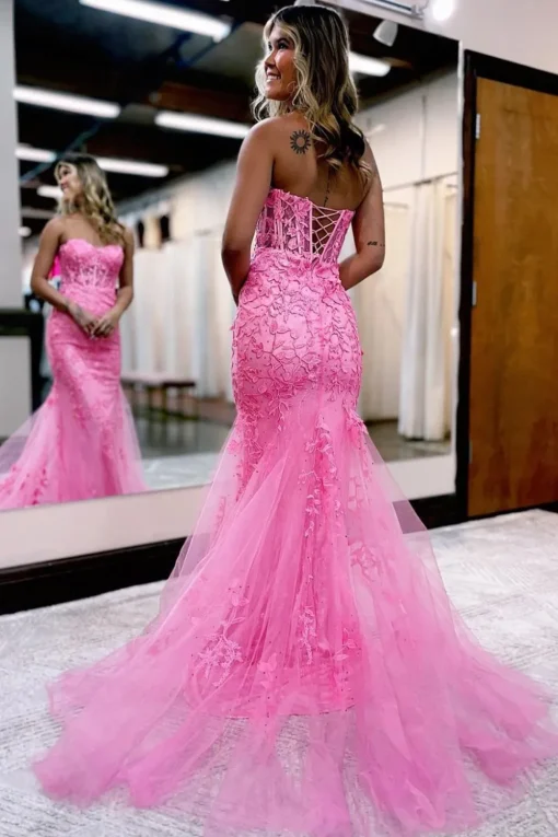 Strapless Mermaid Corset Prom Dress with Appliques