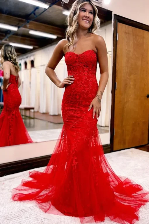 Strapless Mermaid Corset Prom Dress with Appliques