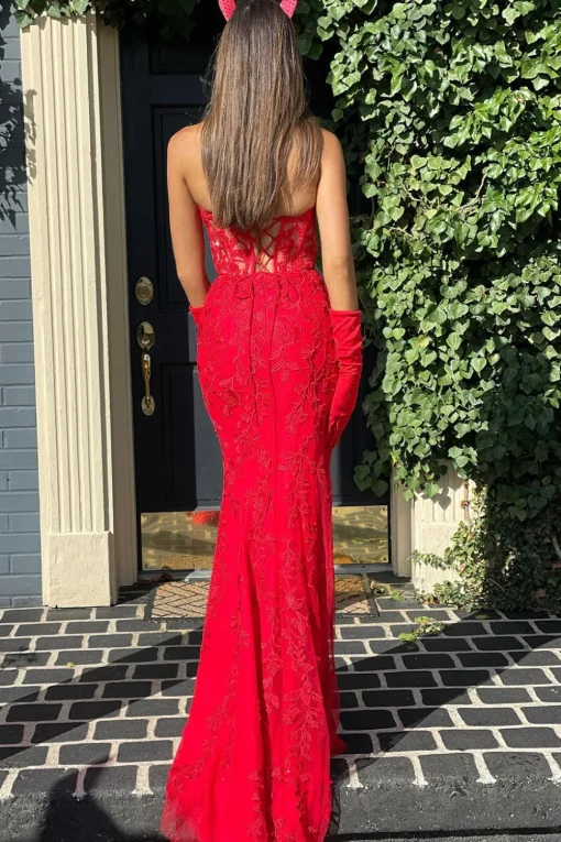 Strapless Mermaid Corset Prom Dress with Appliques