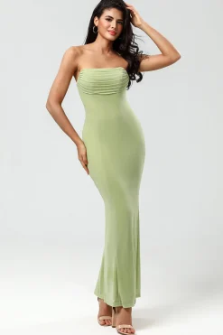 Strapless Mermaid Lemon Green Long Bridesmaid Dress