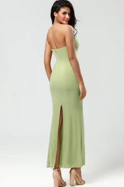 Strapless Mermaid Lemon Green Long Bridesmaid Dress