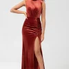 Sweetest Admirer Mermaid High Neck Terracotta Velvet Long Bridesmaid Dress