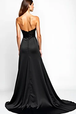 Sweetheart Corset Long Black Tie Dress With Slit