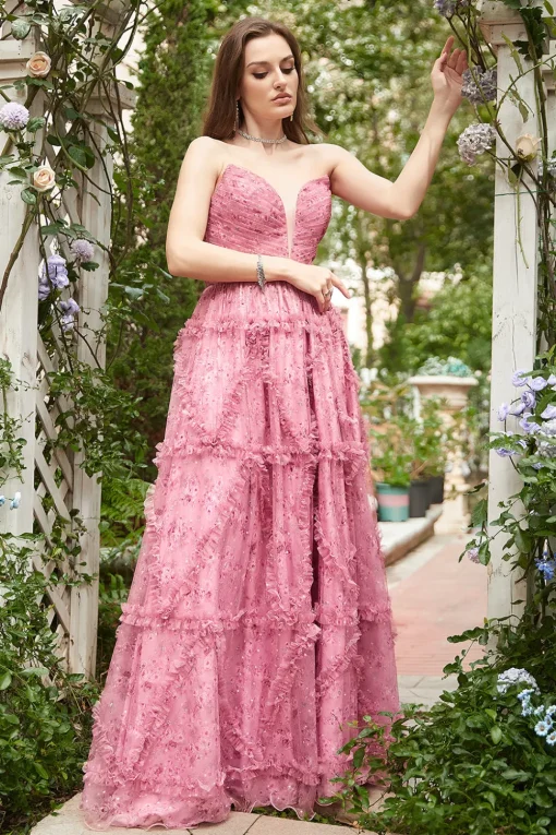 Sweetheart Dusty Rose A-Line Prom Dress with Print