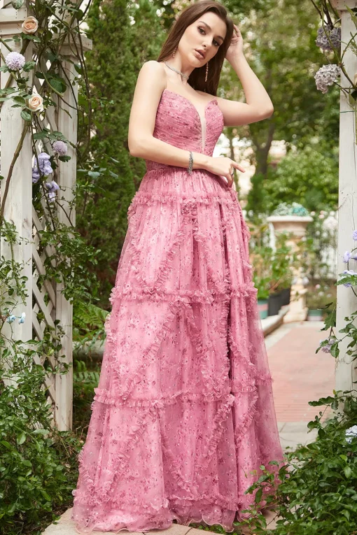 Sweetheart Dusty Rose A-Line Prom Dress with Print