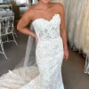Sweetheart Ivory Corset Long Wedding Dress with Appliques