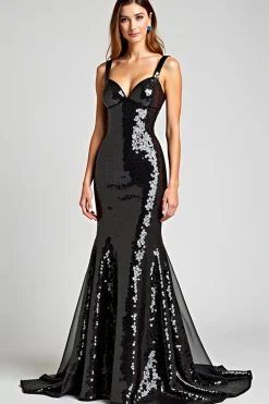 Sweetheart Long Sleeveless Lace Up Back Black Tie Dress