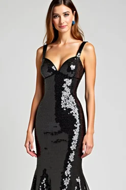 Sweetheart Long Sleeveless Lace Up Back Black Tie Dress