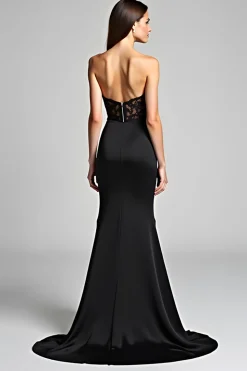 Sweetheart Tulle Long Mermaid Black Tie Dress With Slit