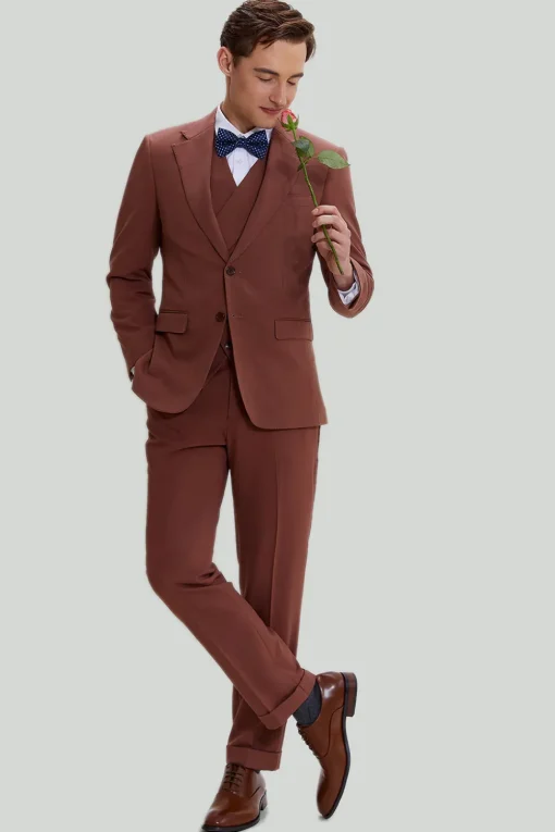 Tan Notched Lapel 3 Piece Single Breasted Prom Suits