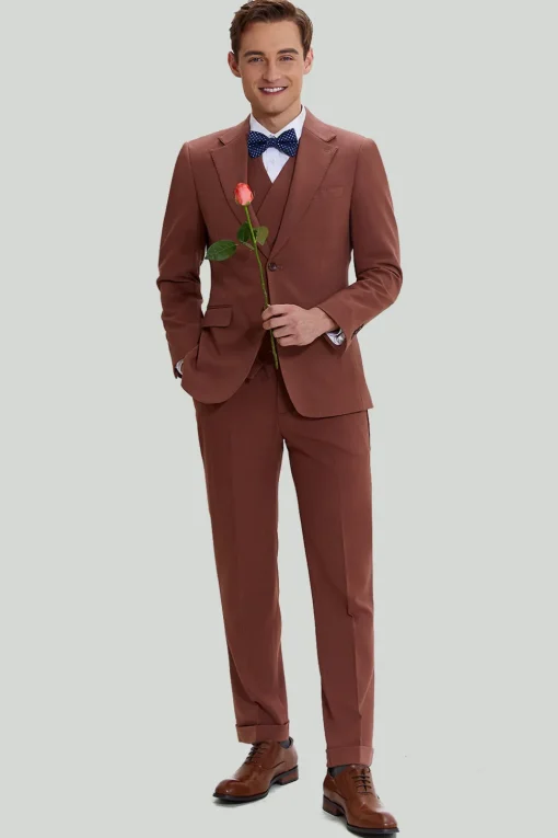 Tan Notched Lapel 3 Piece Single Breasted Prom Suits