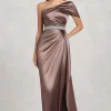 Taupe Satin One Shoulder Mother of Bride Dress