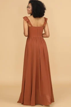 Terracotta Chiffon A-Line Floor Length Bridesmaid Dress With Ruffles