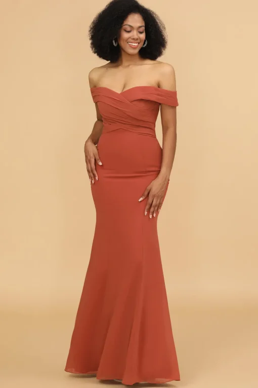 Terrocotta Mermaid Long Chiffon Bridesmaid Dress