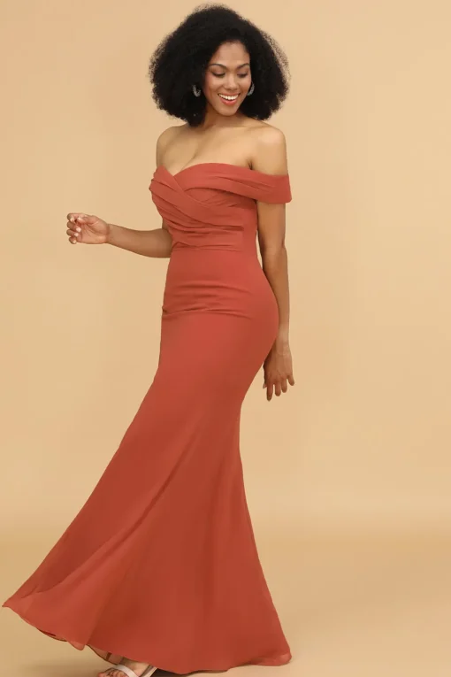 Terrocotta Mermaid Long Chiffon Bridesmaid Dress
