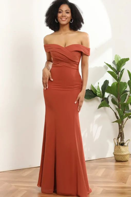 Terrocotta Mermaid Long Chiffon Bridesmaid Dress