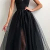Tulle A-line Midi Simple Prom Dress