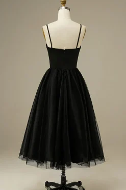 Tulle A-line Midi Simple Prom Dress