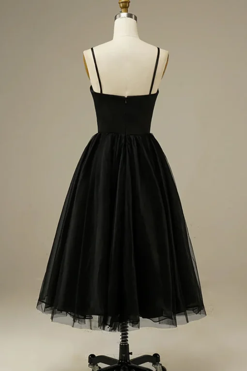 Tulle A-line Midi Simple Prom Dress