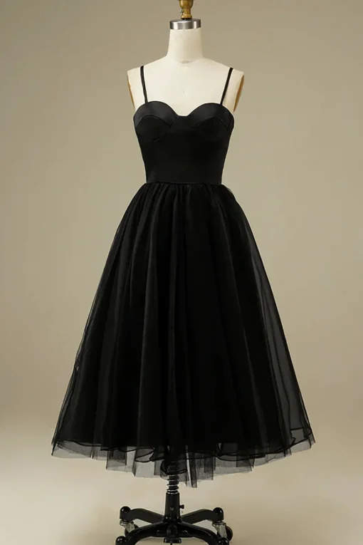 Tulle A-line Midi Simple Prom Dress