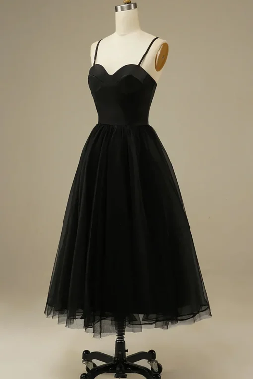Tulle A-line Midi Simple Prom Dress