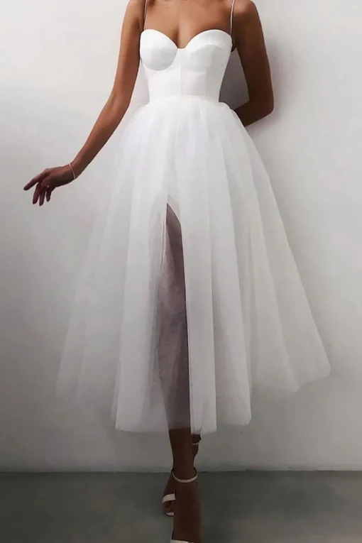 Tulle A-line Midi Simple Prom Dress