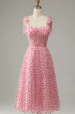 Tulle A-line Pink Princess Prom Dress with Hearts