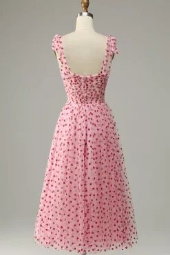 Tulle A-line Pink Princess Prom Dress with Hearts