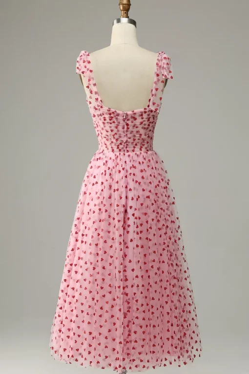 Tulle A-line Pink Princess Prom Dress with Hearts