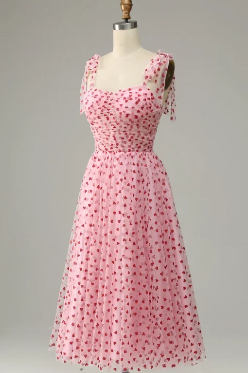Tulle A-line Pink Princess Prom Dress with Hearts