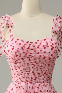 Tulle A-line Pink Princess Prom Dress with Hearts
