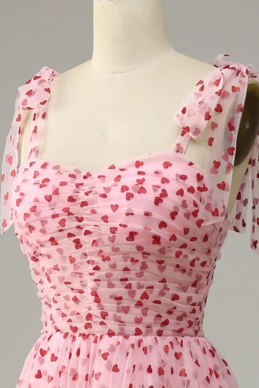 Tulle A-line Pink Princess Prom Dress with Hearts