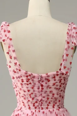 Tulle A-line Pink Princess Prom Dress with Hearts