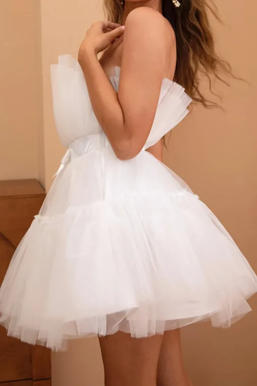 Tulle Strapless White Graduation Dress