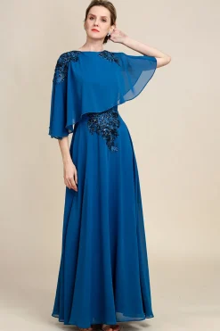 Turquoise Chiffon Mother of the Bride Dress with Lace