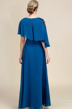 Turquoise Chiffon Mother of the Bride Dress with Lace