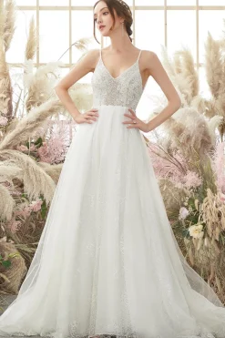 V neck Blackless Wedding Dress