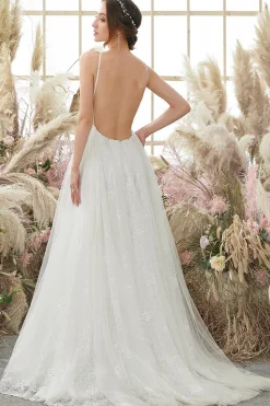 V neck Blackless Wedding Dress