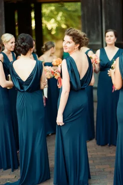 V-neck A Line Blue Bridesmaid Dresses with Pleated