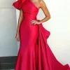 Watermelon Sheath One Shoulder Ruffled Satin Gala Dress