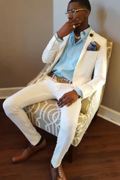 White 2 Piece Upscale Tuxedo for Men with Notched Lapel