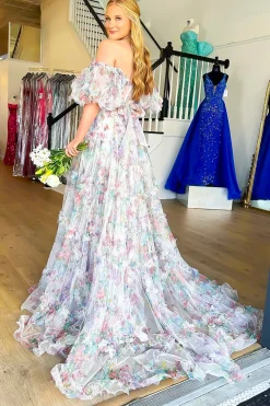 White A Line Off the Shoulder Ruffles Corset Long Prom Dress